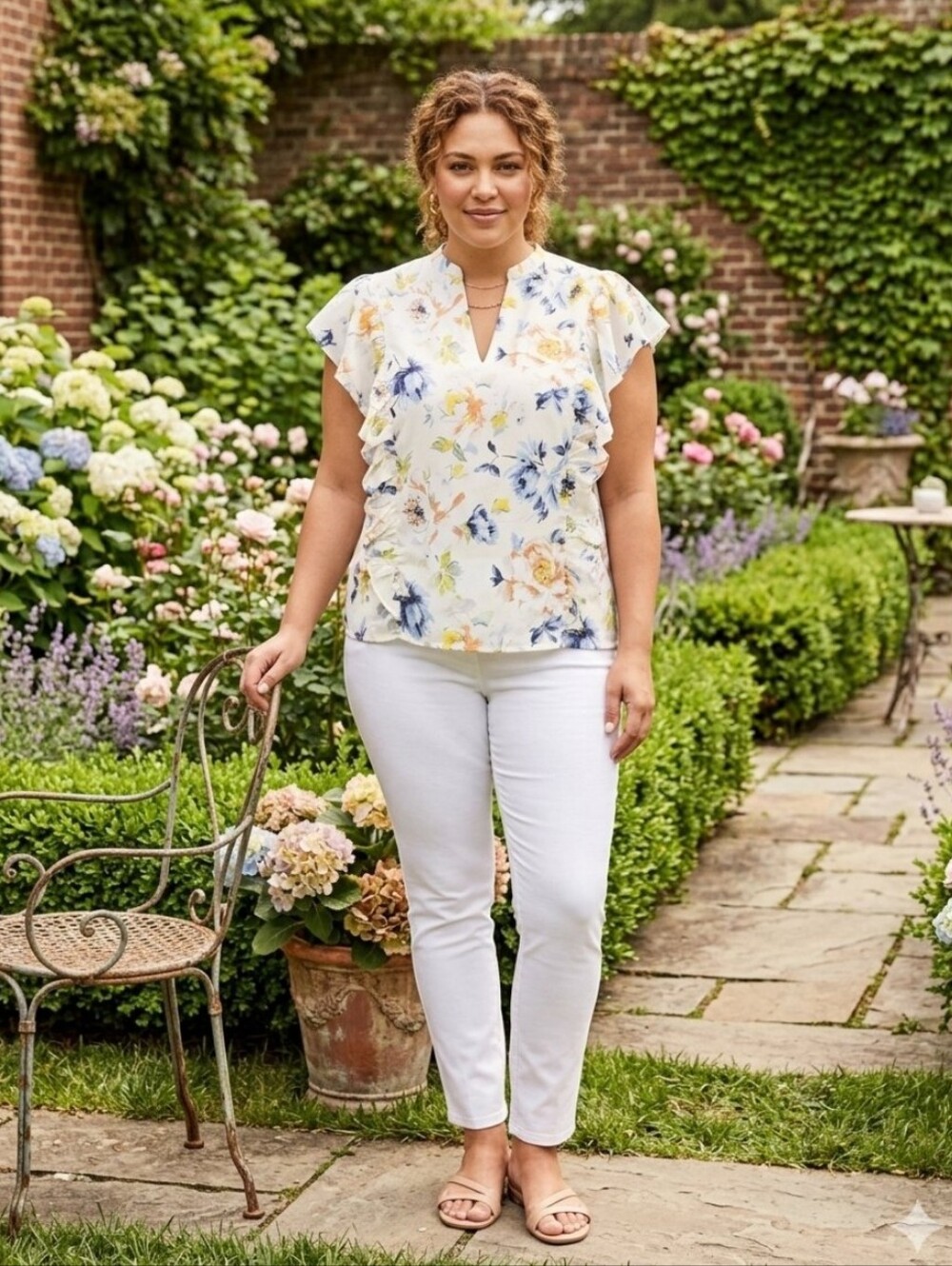 NWT Marc New York Andrew Marc Floral Ruffle Sleeve Blouse Size XL